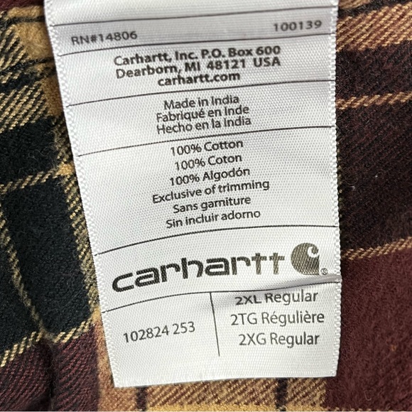 Carhartt Unisex Earthy Tone Button Up Long Sleeve Checkered Shirt Size 2XL - Picture 10 of 11